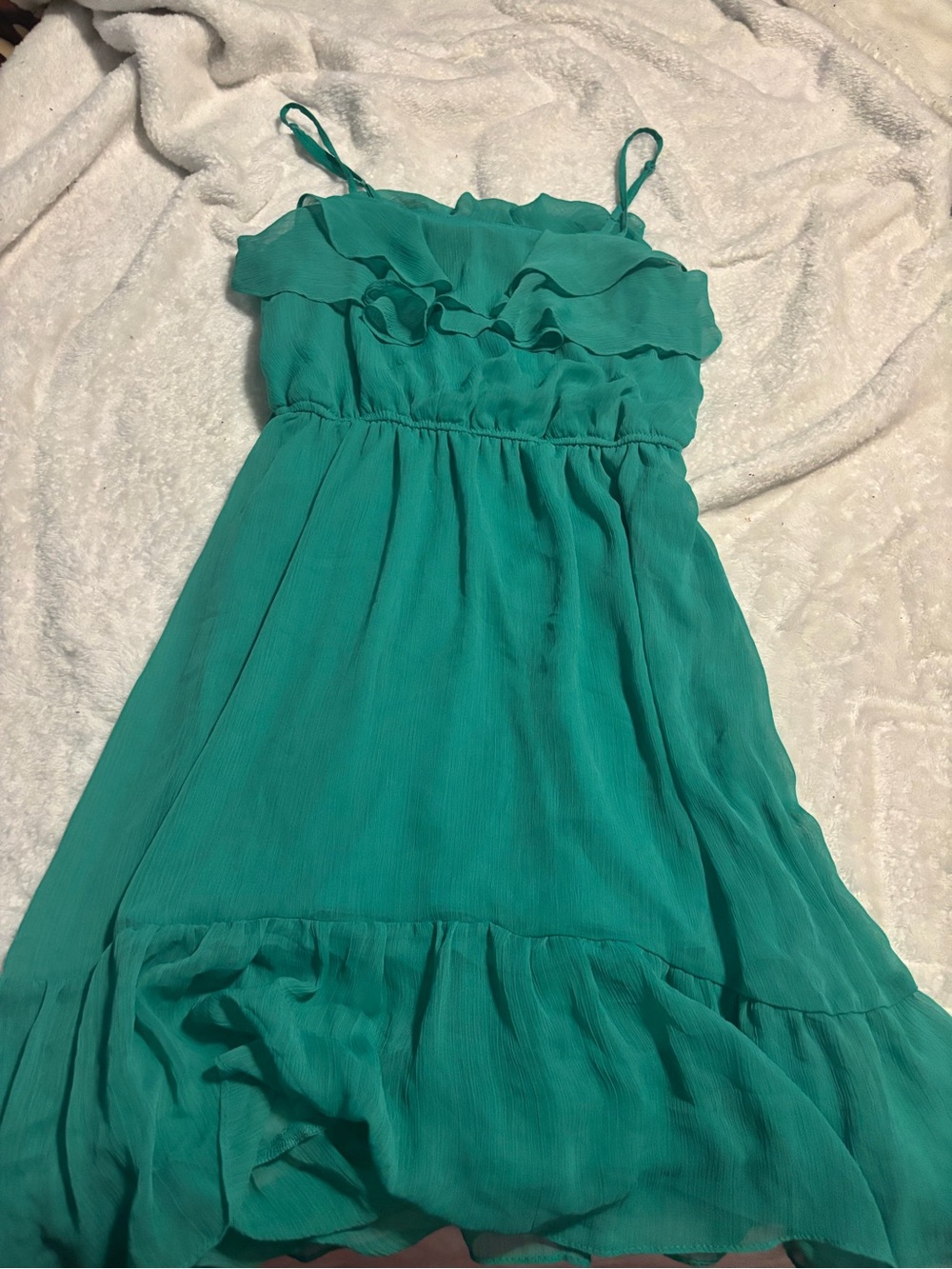 Sleeveless Teal Ruffle Midi Dress with Spaghetti Straps